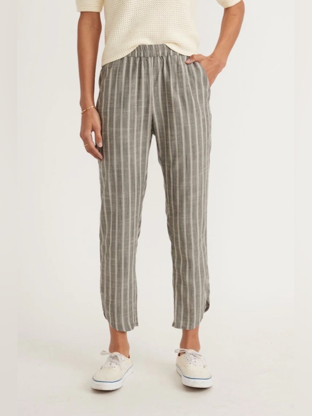 Marine Layer The Tencel Allison Pant Black and White Stripe Dolphin Hem